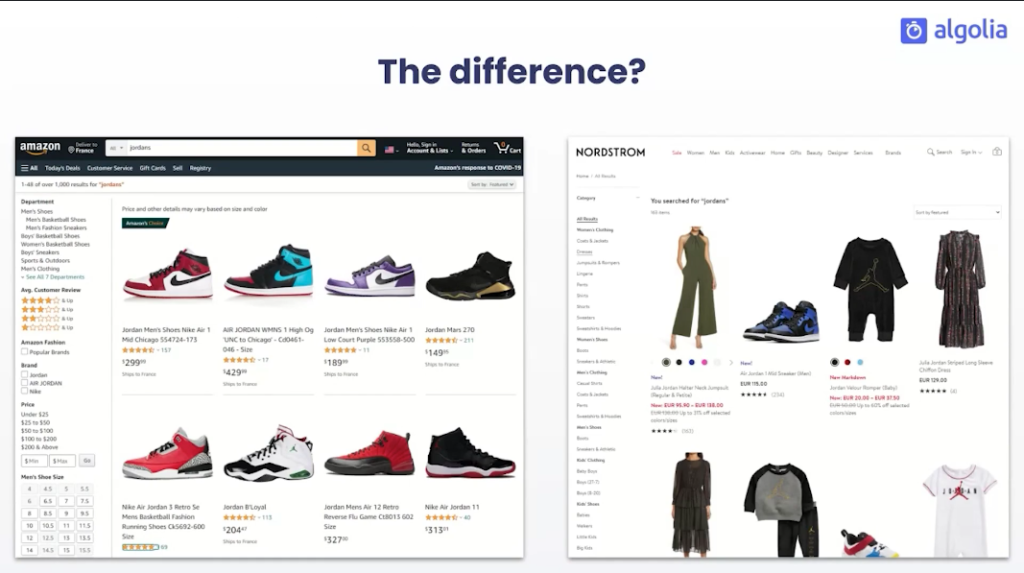 Amazon vs. Nordstrom search of 'Jordans'