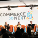 CommerceNext Ecommerce Conference with five panelists sitting in chairs discussing growth marketing