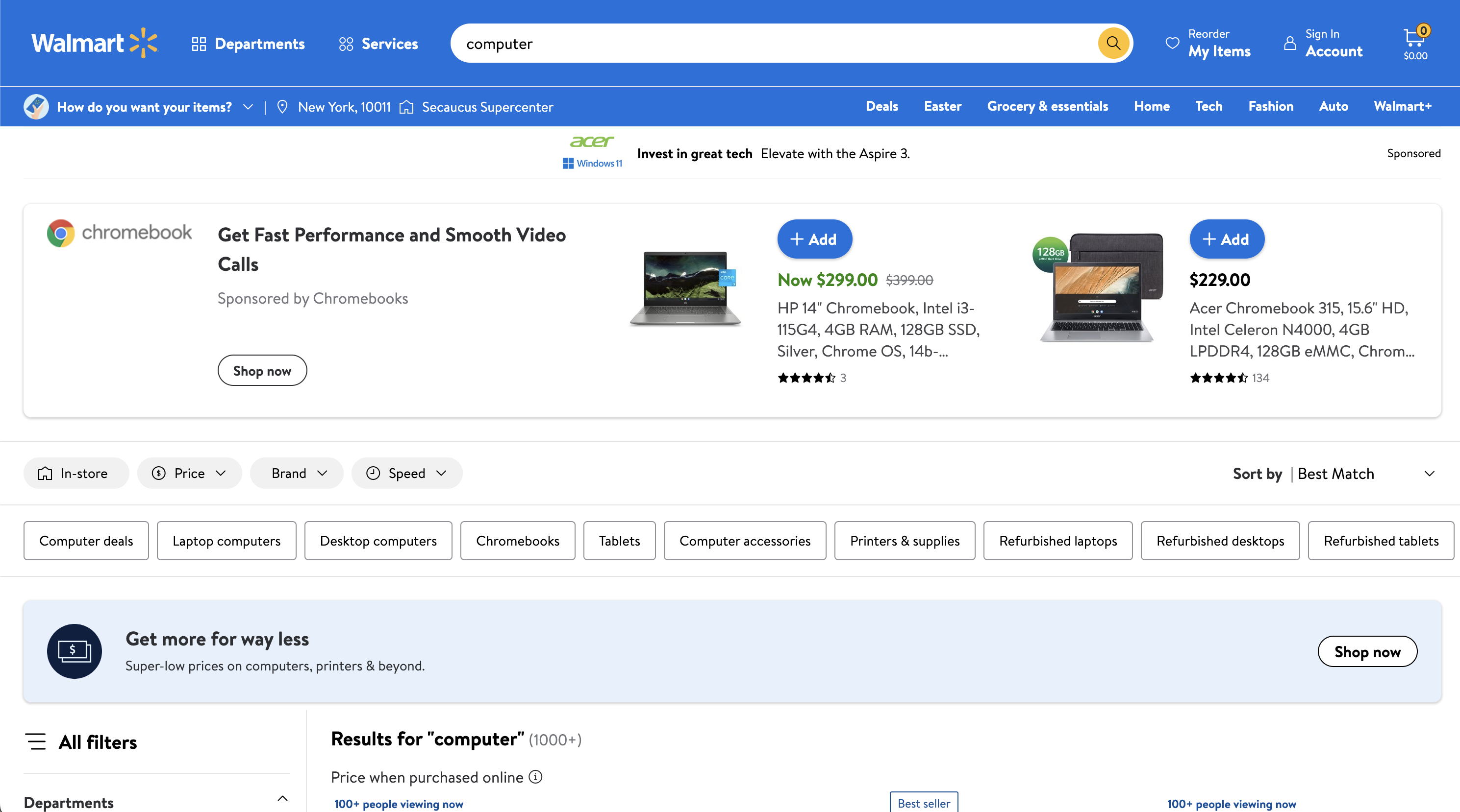 Search on Walmart.com for 'computers'